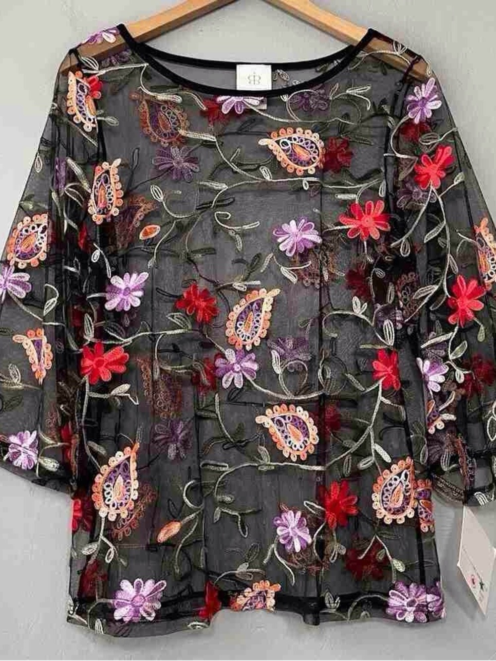 Embroidered Sheer Black Floral Top - Women's Lightweight Blouse